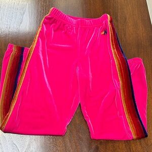 Aviator Nation Girls Vibrant Pink Velour Track Pants with Stripes
